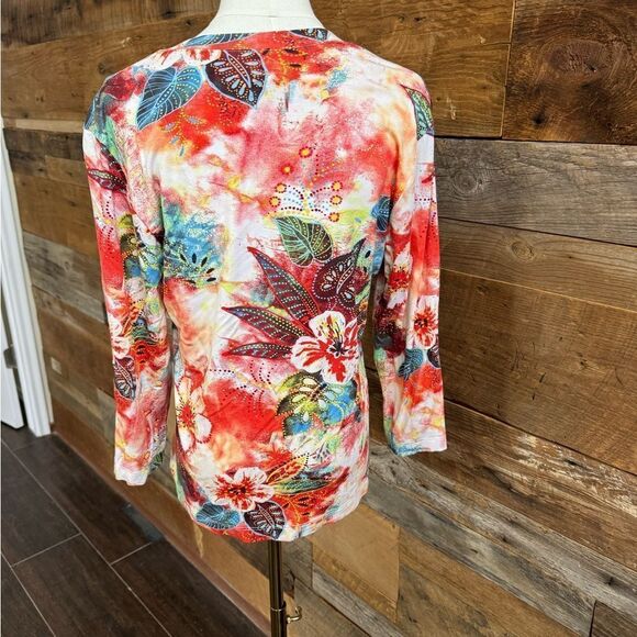Chico’s Colorful Floral 3/4 Long Sleeve Tee EUC SZ 1 - Picture 7 of 8